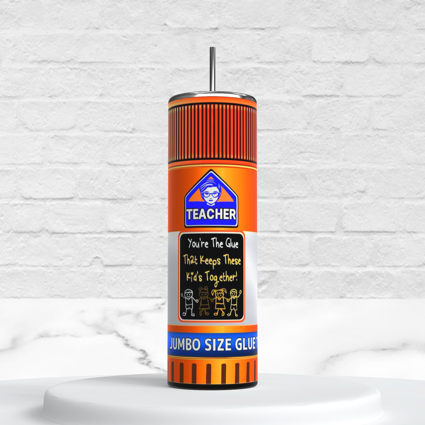 Orange Glue Stick Teacher Tumbler